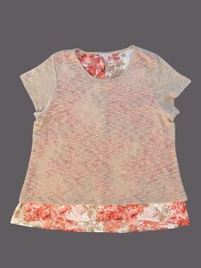 DB Established 1962 Orange Floral Chiffon & Beige Sweater Overlay ~ Women’s 1X